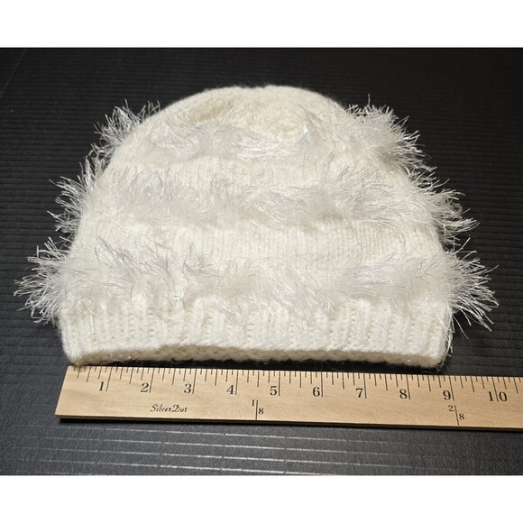 Pearl White Women's Warm Furry Slouchy Stocking Cap Hat Long Eyelash Yarn, NEW - Picture 10 of 15